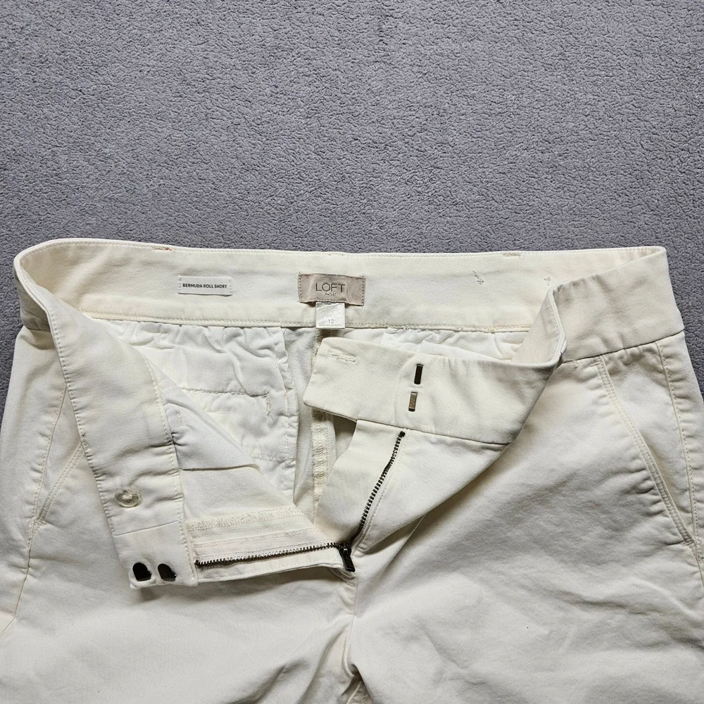 Loft‎ Outlet Womens Size 12 Cream Bermuda Chino Shorts Off White Cotton Spandex
